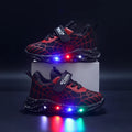 Mgo Children's Boys' Shoes, Light-Up Shoes, Lightweight Shoes, 2024 Spring and Autumn New Flashing Shoes, Fashionable Spider Web Trendy Shoes, Boys' Children's Sports Shoes, Mesh Spring Shoes Suitable for 1-3 Years Old, Child