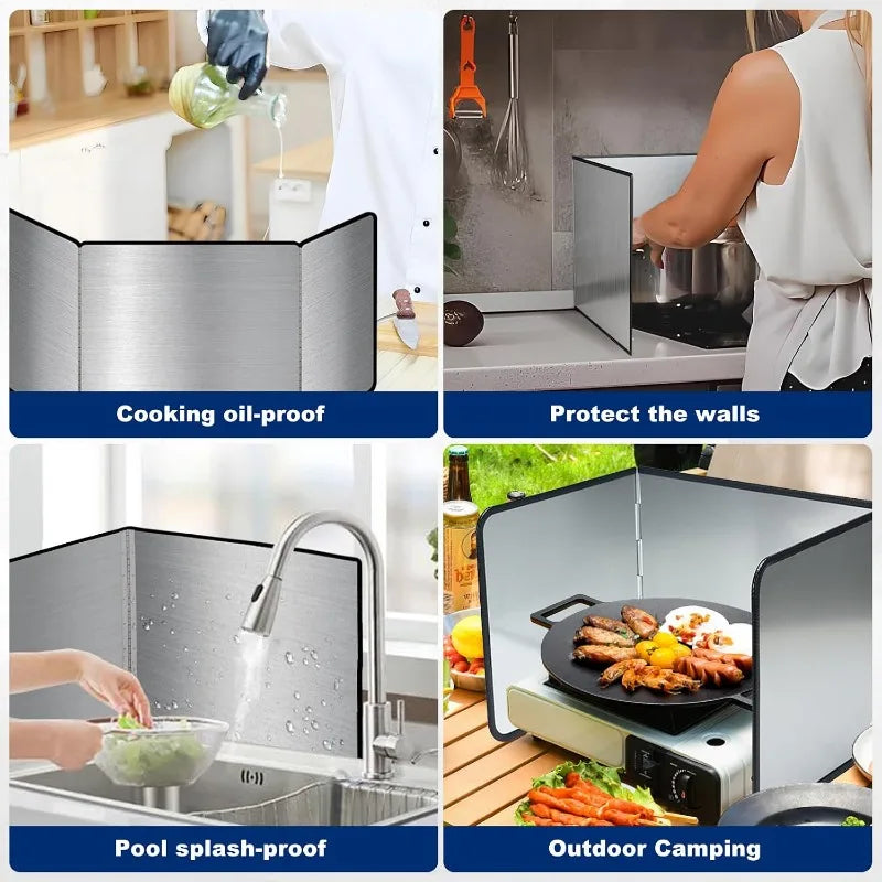 Kitchen Stove Splatter Guard Foldable Oil Splash Shield Grease Protector Heat Resistant Cooking Barrier for Gas Stove Cooktop