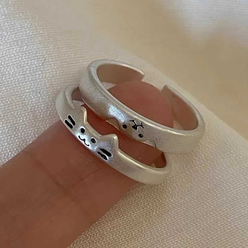 2pcs Kawaii Cat Dog Animal Couple Ring for Women Men 2026 Fashion Size Adjust Lover Rings Valentine's Day Party Jewelry Gifts