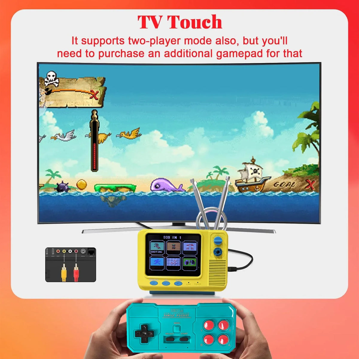 Retro Mini TV Game Console with Wireless Controller Built-in 168 Classic Games Handheld Game Player Support AV Output for Kids