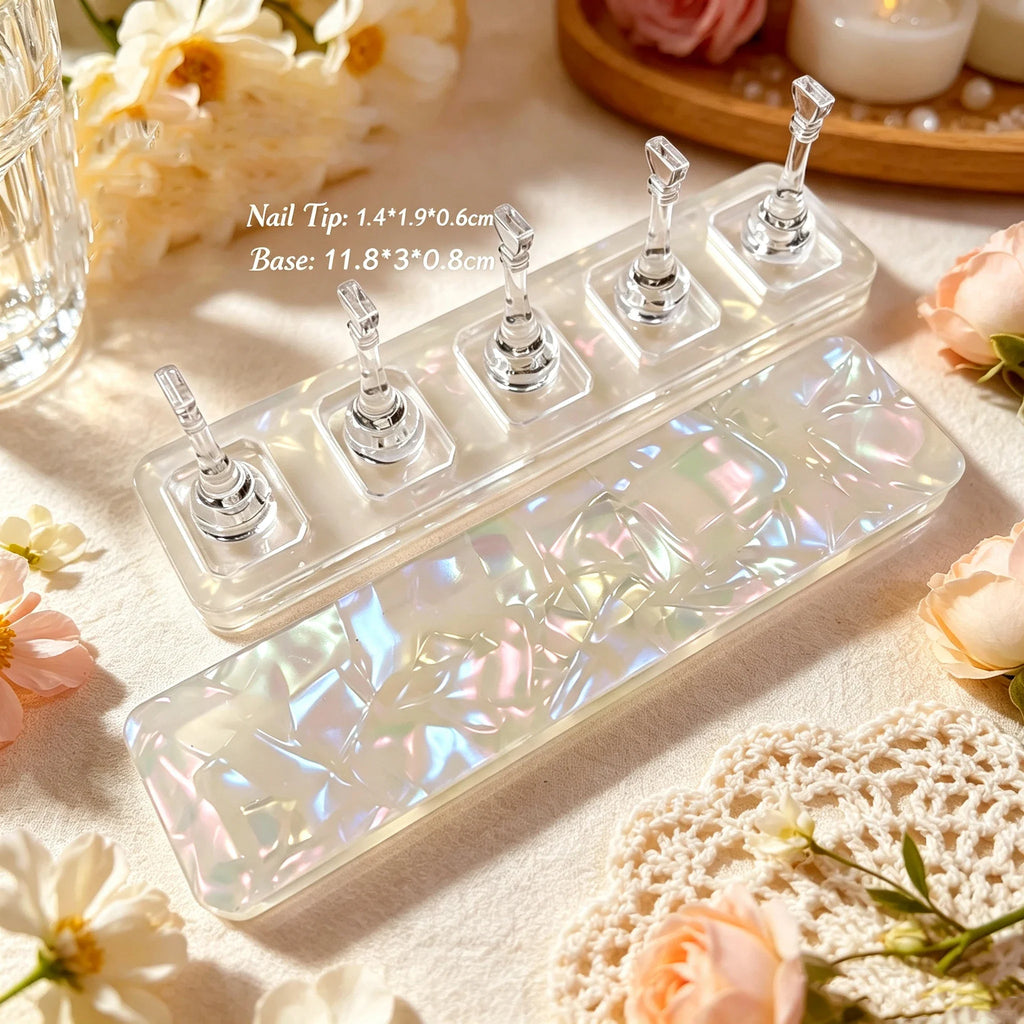 Iridescent Acetate Nail Practice Stand Non-Magnetic Clear Nail Tip Holders for Manicure Swatch & Press On Nails Making