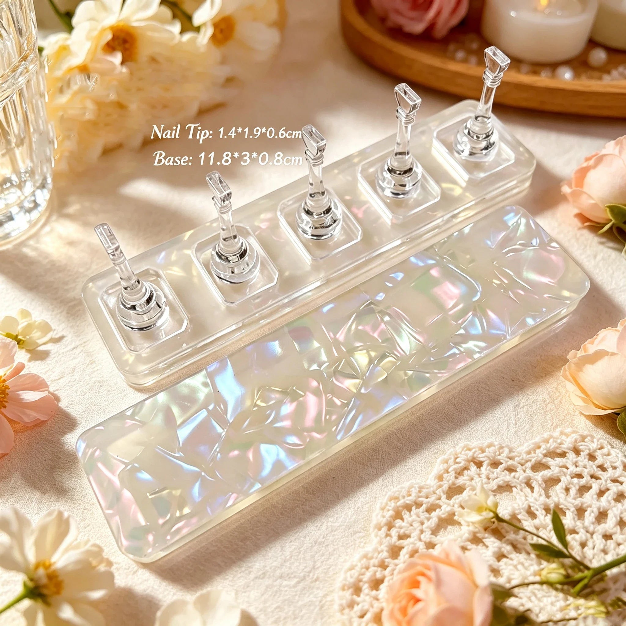 Iridescent Acetate Nail Practice Stand Non-Magnetic Clear Nail Tip Holders for Manicure Swatch & Press On Nails Making