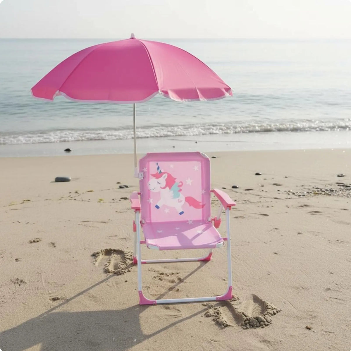Children's Portable Chair with Sun Shade Foldable Kids Beach Chair with Umbrella Lightweight Sturdy Metal Frame for Patio