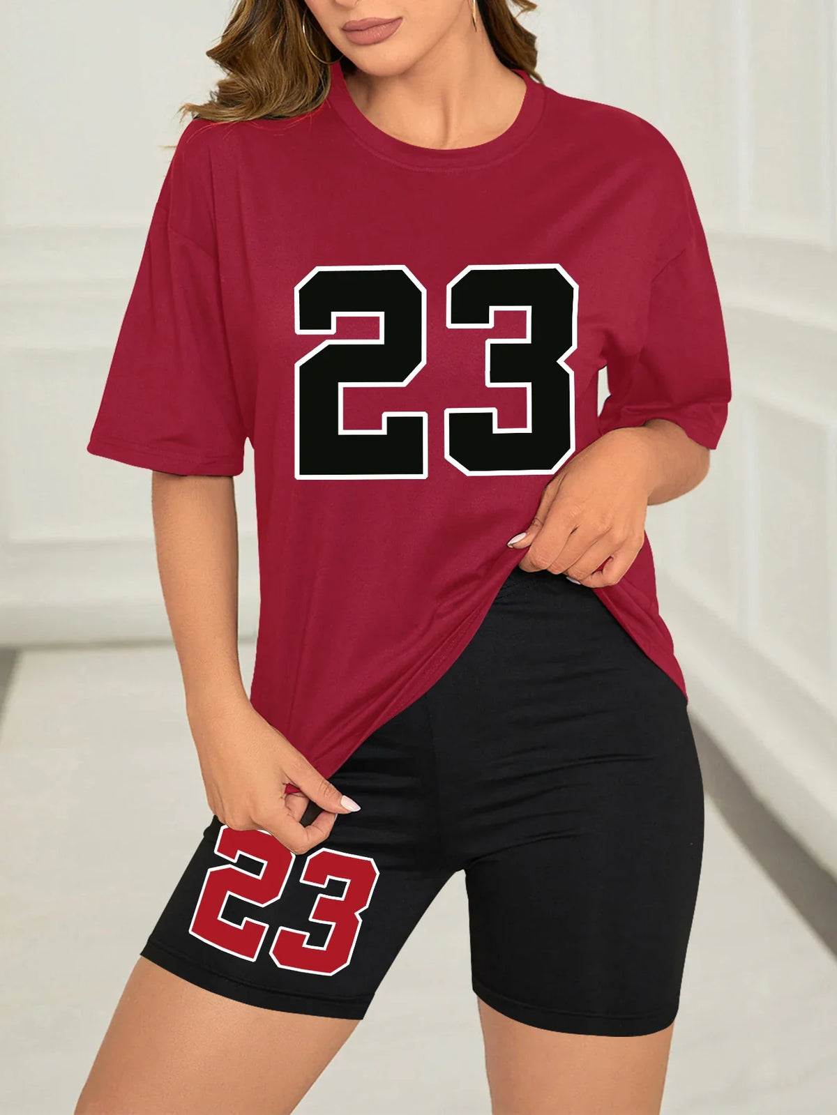 Women's Summer Set Number 23 Print Casual Shorts Set Sports Women's Shirt Shorts 2 Piece Street Wear Set Womens Summer Clothes