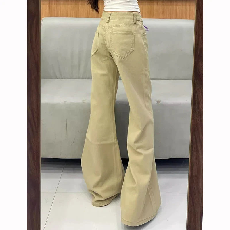 Female Classic Khaki Low Waist Flared Jeans Women Slim Fit Denim Trousers Girls Casual Fashion Thin Straight Leg Pants