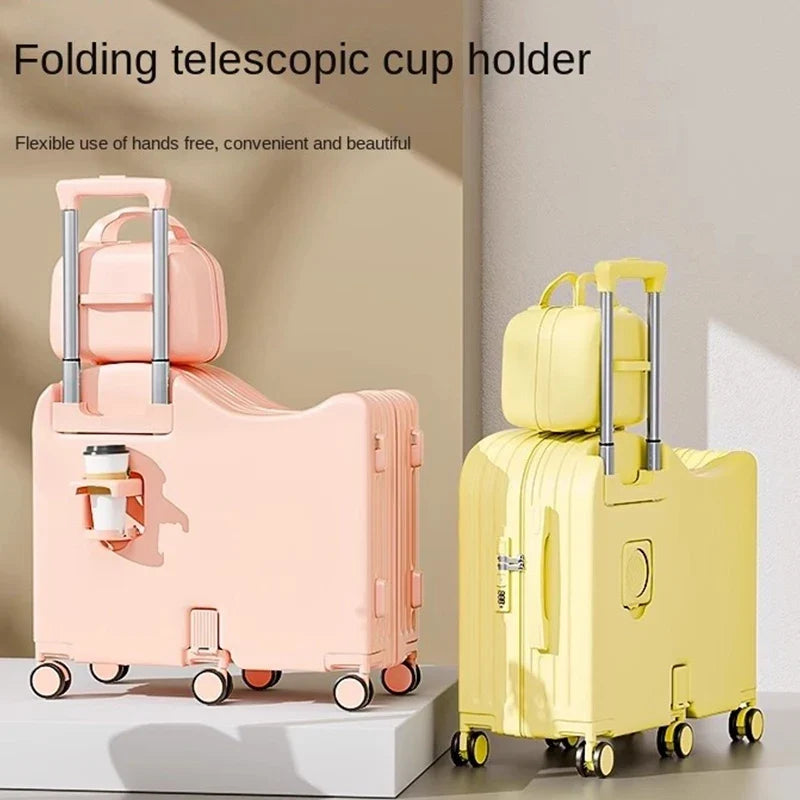 Children's Luggage Can Sit Ride Suitcase Six Wheel Luggage Set Luggage with Cup Holder Travel Suitcase