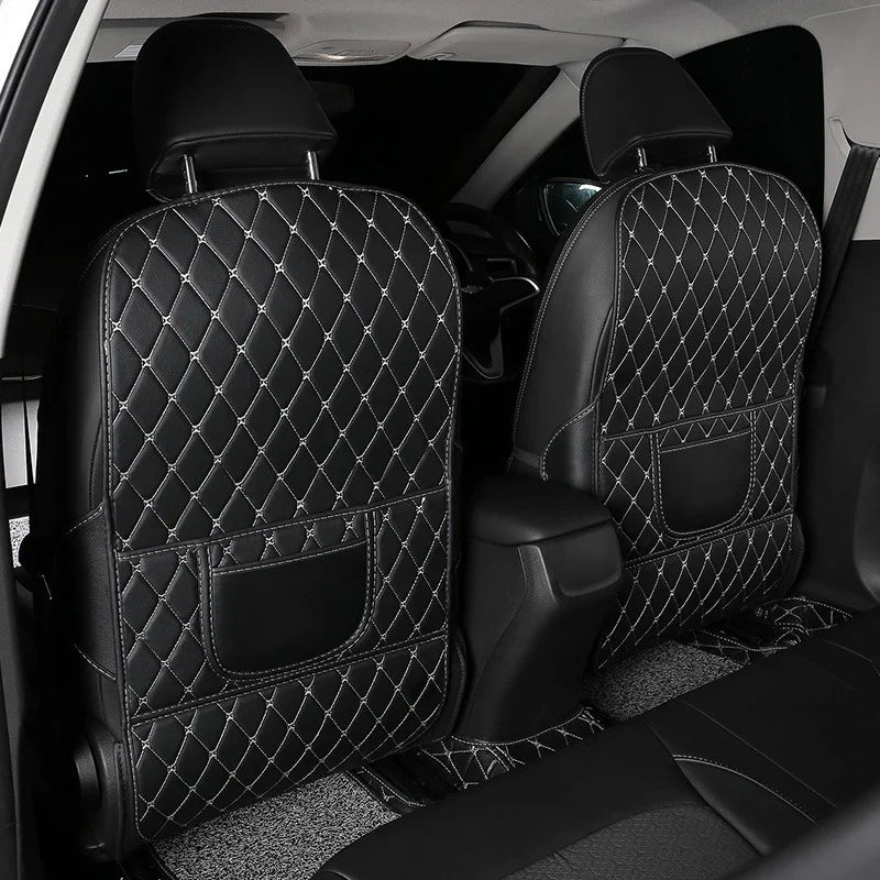 Car Anti-Child-Kick Pad PU Leather Auto Seat Back Protector Cover Back Seat Organizer with Storage Pockets Interior Accessories