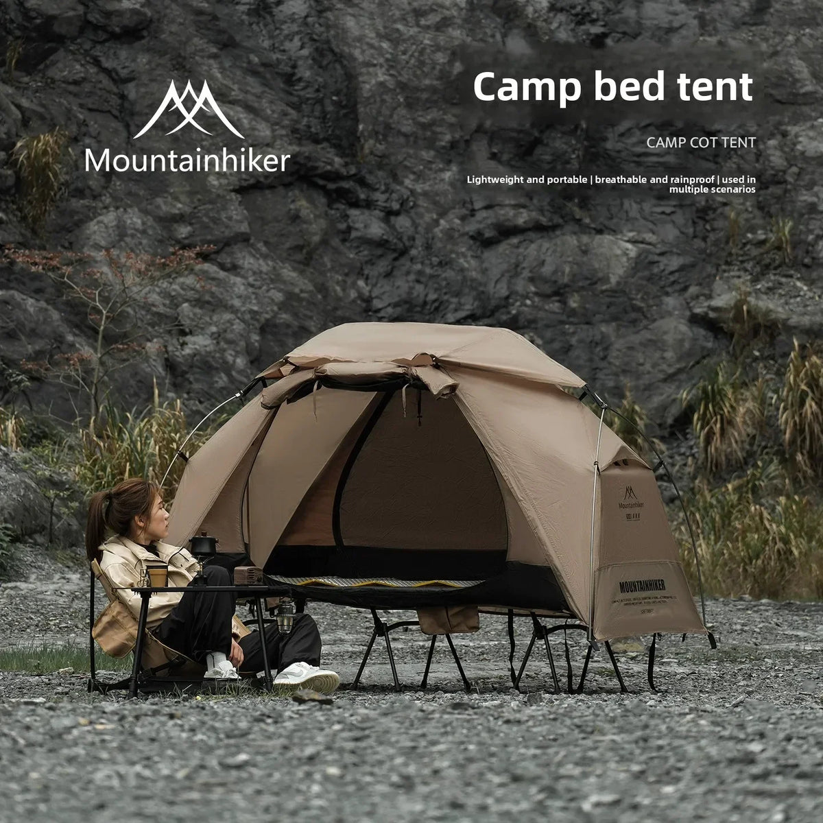 Mountainhiker Outdoor Camp Bed Tent Lightweight Waterproof Rainproof Single Leisure Camping Tent Awning for Hiking Travel Picnic
