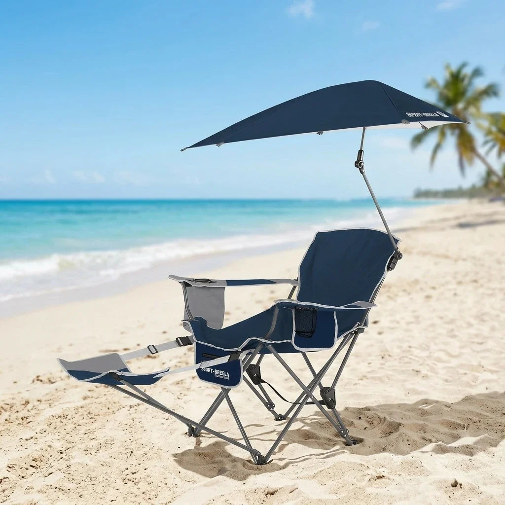 Wholesale Prices Folding Beach Chair With Adjustable Umbrella For Beach Outdoor Folding Chair With Footrest