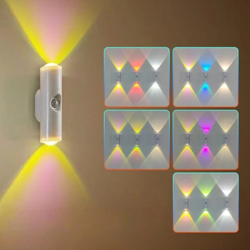 Double-head LED Night Light with Motion Sensor RGB Rechargeable Magnetic Wall Lamp Mood Ambient Light for Cabinet Hallway Stair