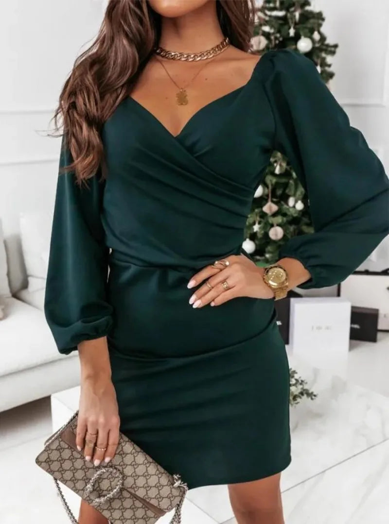 Women's V-Neck Dress – Autumn/Winter Fashion Commuter Style