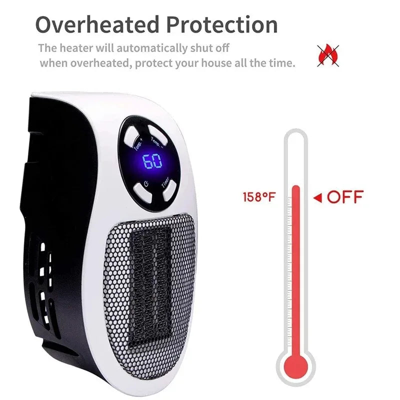Fast Heating Portable Plug-in Wall Electric Heater Mini Radiator with Remote Control for Room Office Desk