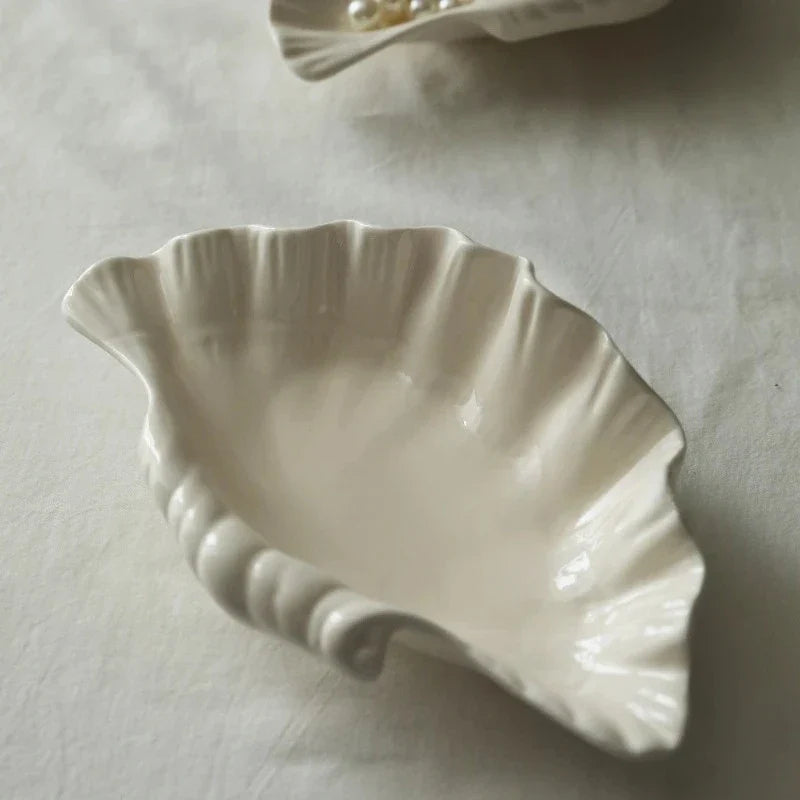 Shell Plate Cream Retro Ceramic Plate Fruit Snack Plate Dinner Tray Dish Set Jewelry Storage Dish Tableware Gift