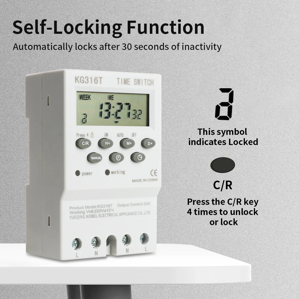 TNCE 30A Timer 220V, time control switch module, set to seconds, 32 groups of timer on and off light, for water pump timer