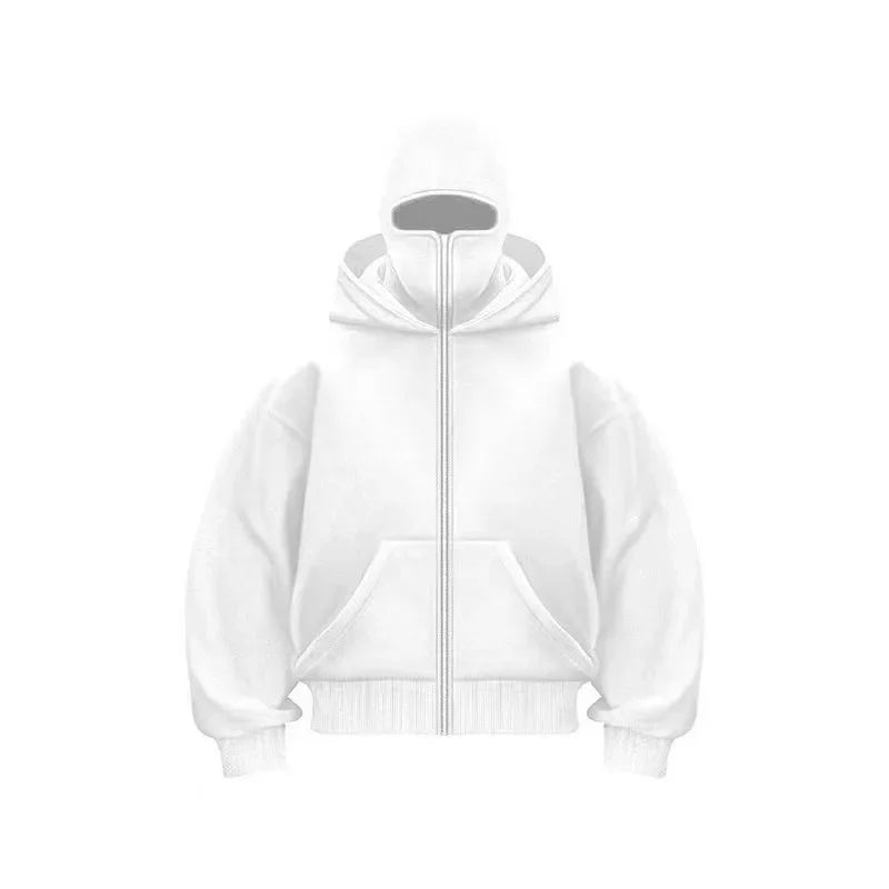 Men's Balaclava Zip Hoodie, Winter Warm Face Mask Hooded Jacket