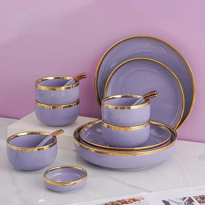 Purple Porcelain Plates Dinner Plates Dinnerware Set Luxury Food Dinner Dishes Salad Soup Bowl Ceramic Dessert Cake Plate