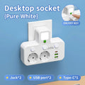 EU plug and socket 4 sockets, multi plug wall power plug and socket without extension cable or USB and Type-C port