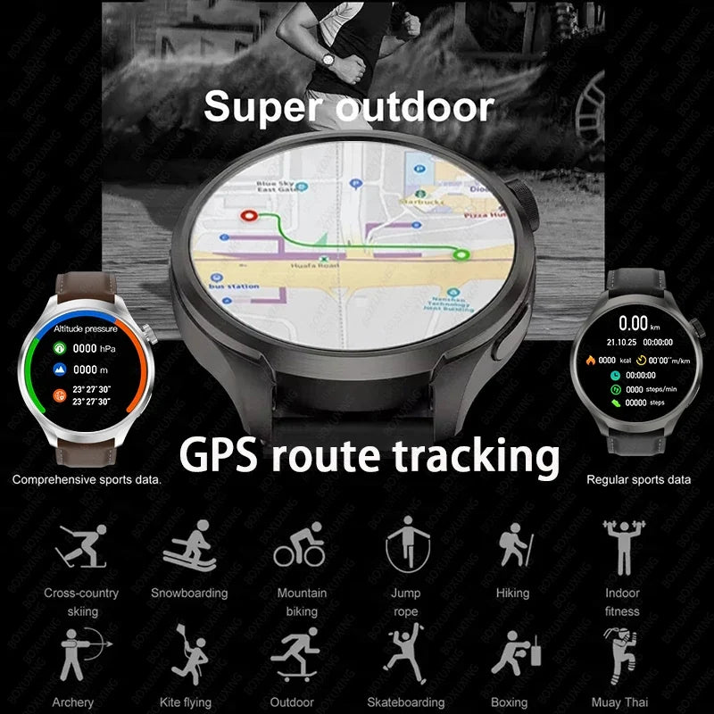 2026 New BOXUXING Outdoor Sports Smart Watch Men AMOLED Screen NFC GPS Compass Heart rate Waterproof Bluetooth Call SmartWatch