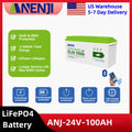 ANENJI 24V 12V 100Ah LiFePO4 Solar Battery Lithium Battery Pack Built-in BMS Grade A Cells 6000+ Cycle For Home Energy Storage