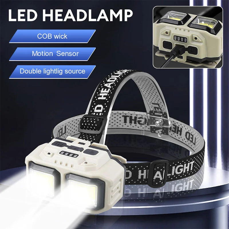 USB Rechargeable COB LED Powerful Headlamp Torch Waterproof  Head Light for Outdoor Camping Fishing Hunting Search Lantern Torch