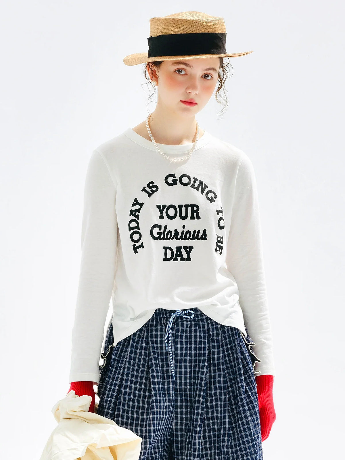 Women's White Long Sleeve Motivational Quote T-Shirt - TODAY IS GLORIOUS 255202