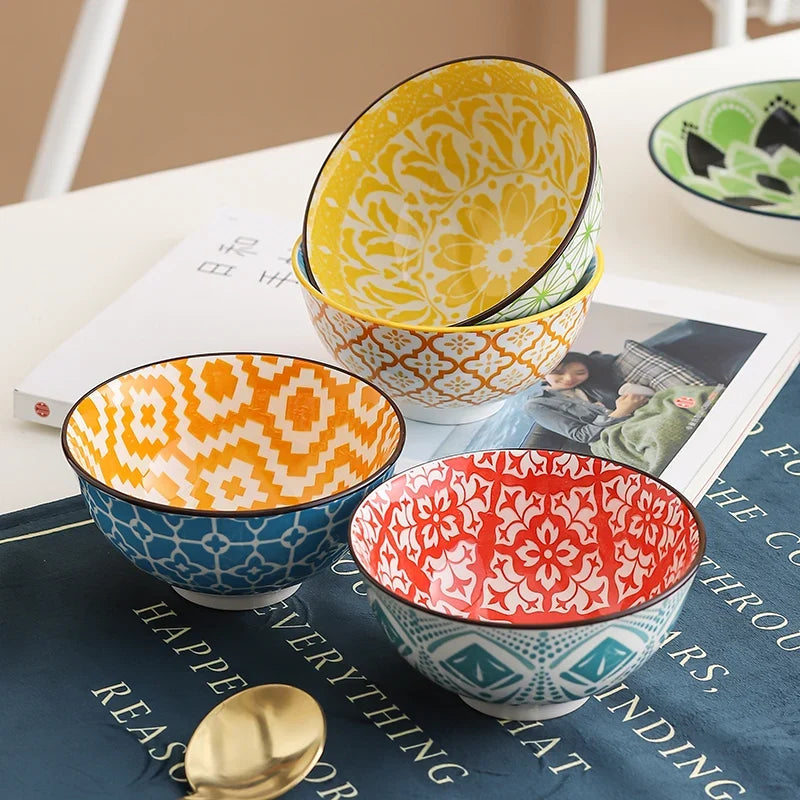 12-Piece Bohemian Dinnerware Set for 4 People, Household Plates Bowls Spoons, Oven/Microwave/Dishwasher Safe