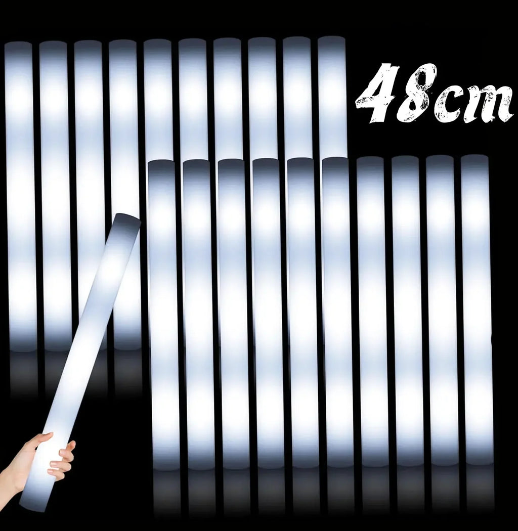 10/20pcs White LED Foam Sticks Light Up Batons Foam Glow Sticks 48cm with 3 Modes Flashing Glow in the Dark Party