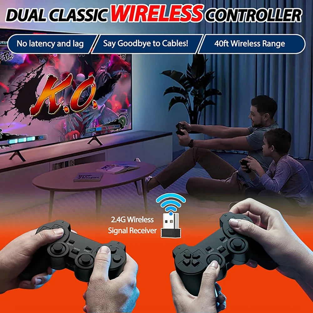 Retro Game Console with 20000 Games – Plug-and-Play TV Game Stick with 2 Wireless Controllers