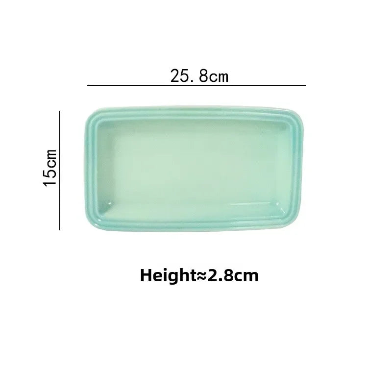 Le Creuset Rectangular Ceramic Plate Dim Sum Dessert Antipasto Dish Japanese Style Handmade Gradient Color Chinese Cuisine