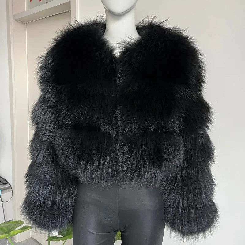 BEIZIRU Women's Short Real Raccoon Fur Coat Winter Long Sleeve Hooded Natural Luxury Thick Jacket for Fashionable Cold Weather