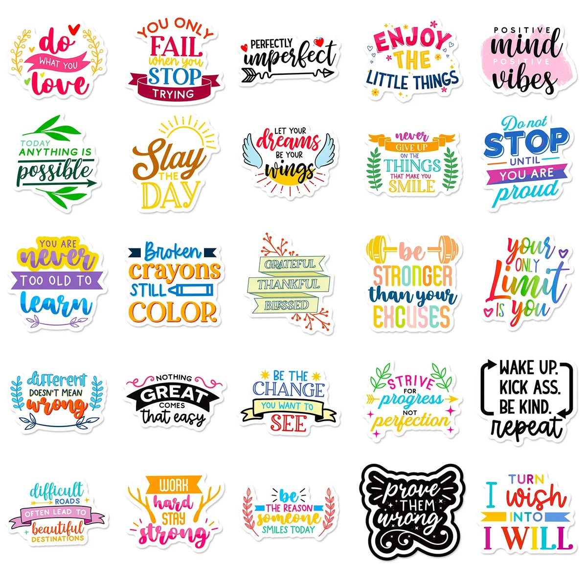 50 PCS Motivational Text Stickers English Short Sentences, Decorative Water Cup Wall Stickers