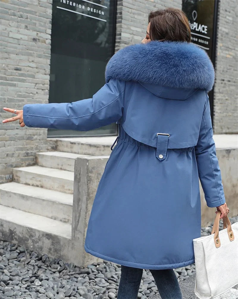 Women's Winter Parka, Hooded Fur Collar Thick Warm Long Coat