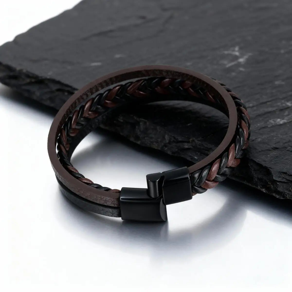 Multi Layer Braided Rope Bracelets for Men,Classic Handmade PU Leather Wristband with Magnetic Buckle,Trendy Punk Jewelry Gift