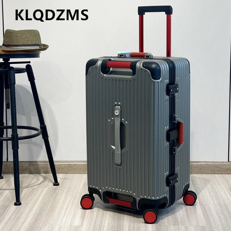 KLQDZMS Aluminum Frame Suitcase Large Capacity Trolley Case 26"28"30"32 Inch Cart Type Travel Bag Universal Wheel Luggage