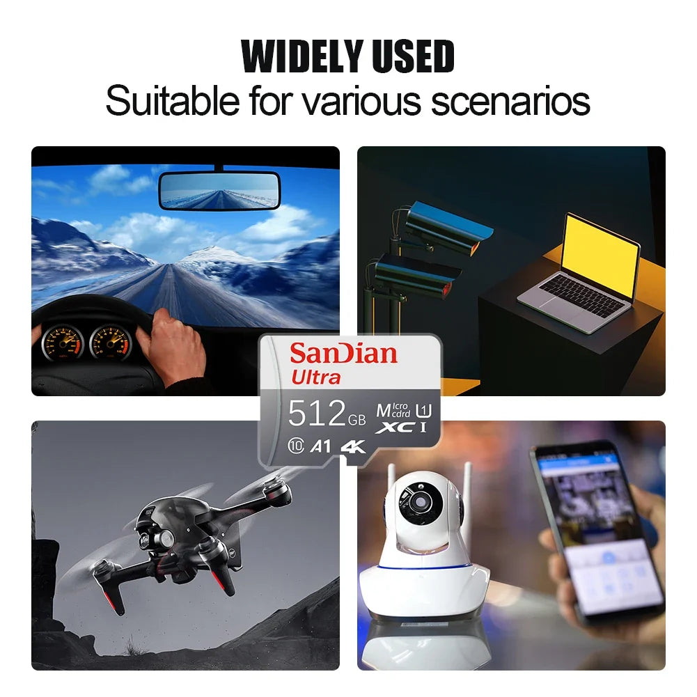 Micro TF  SD Memory Card 512GB  256GB 64GB  32GB High Speed U3 V30 A2 Waterproof for Action Cam Sports Video