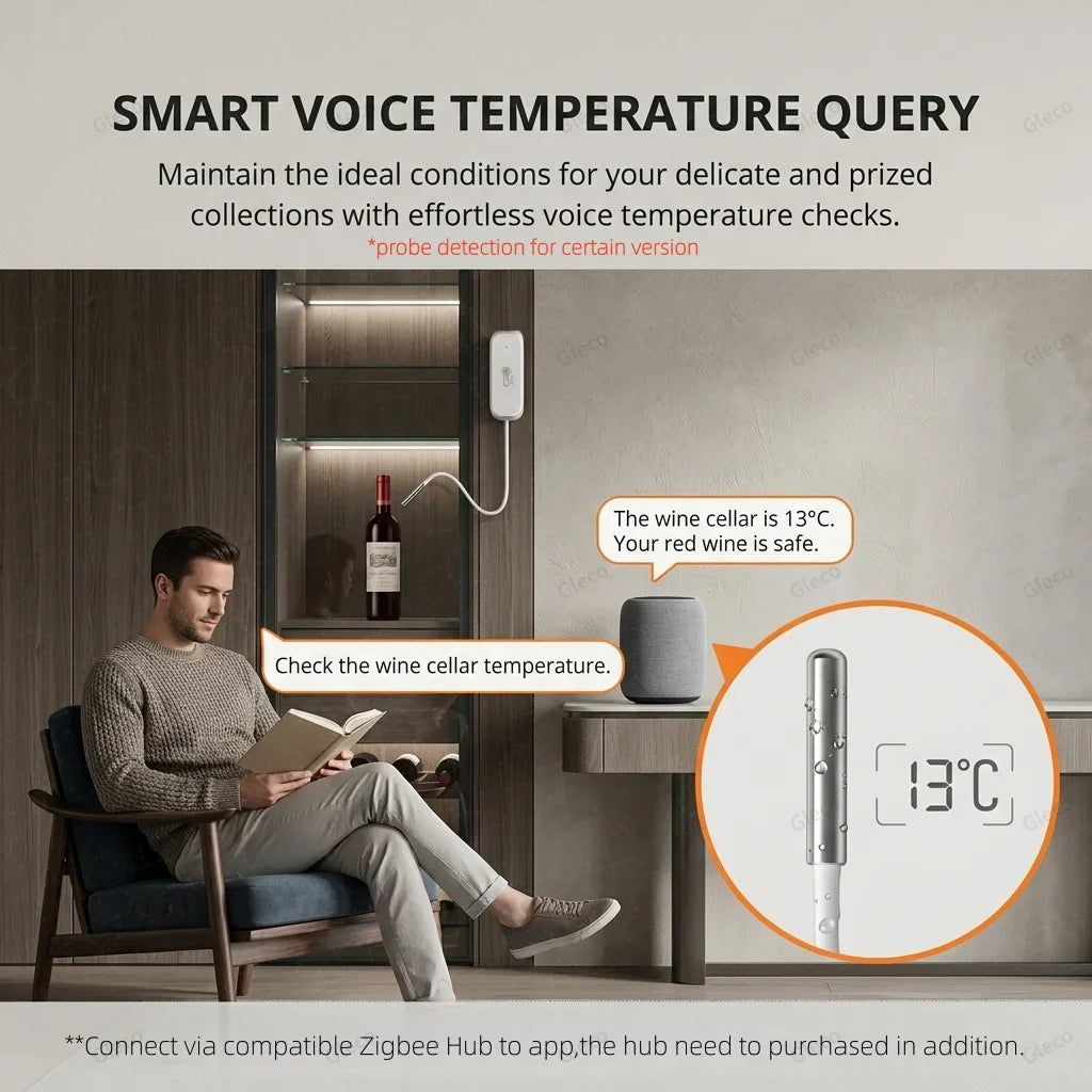 Zigbee 3.0 Smart Temperature Humidity Sensor Option With 1M Waterproof Probe For Zigbee2MQTT Home Assistant Aquarium Incubator