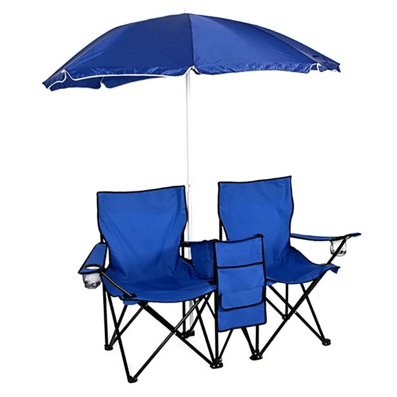 Camping Furnishings Folding Camping Outdoor Picnic Double Chair with Umbrella Table Cooler Beach New