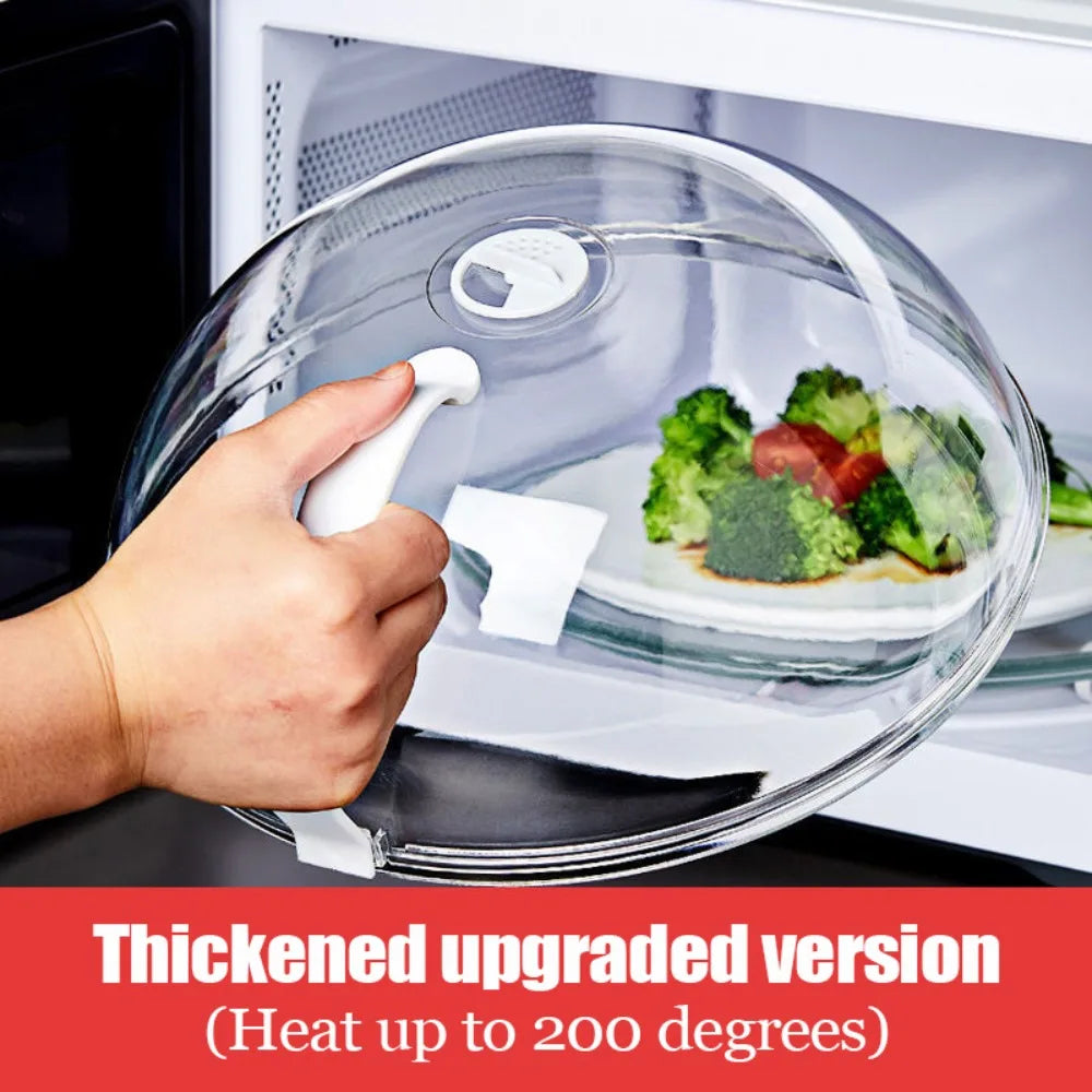 High Temperature Resistant Microwave Splash Cover with Steam Vent and Handle Transparent Cover Food Heating Cover BPA Free