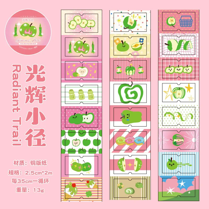 25mm * 2m/roll Apple Fantasy series Kawaii die cut label stickers DIY scrapbook decoration diary Junk Journal aesthetic stickers