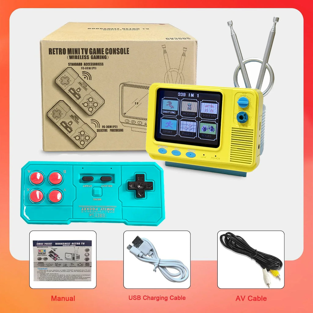 Retro Mini TV Game Console with Wireless Controller Built-in 168 Classic Games Handheld Game Player Support AV Output for Kids