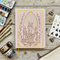 B6 Dot Grid Notebook, 160gsm Ivory Paper, 5mm Dotted Pages, Lay-Flat Hardcover with Gold Foil Cat Moon Design, Elastic Closure