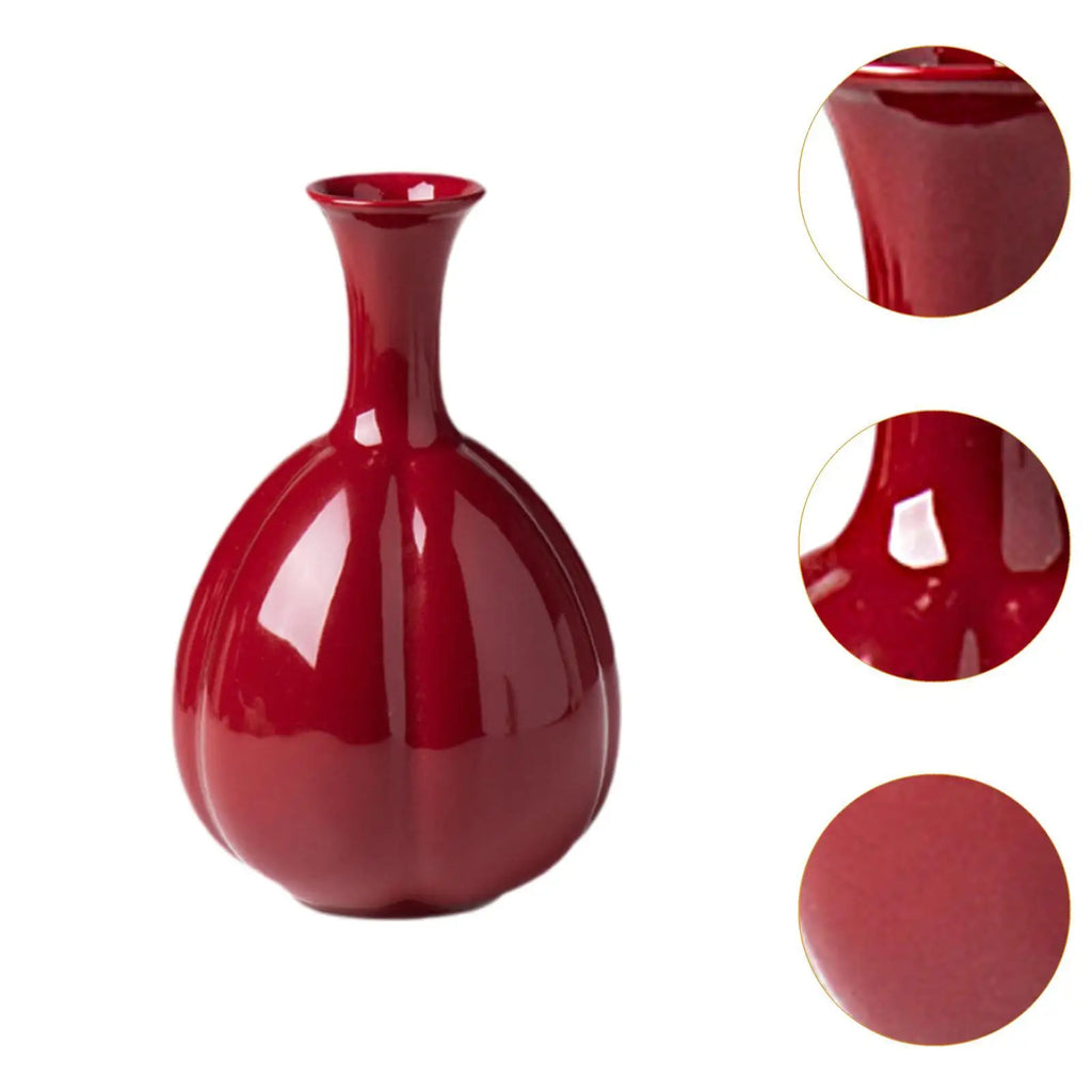 Red Ceramic Vase Decorative Vases Creative Flower Vases for Entrance Bookshelf Farmhouse Ceramic Red Vase Creative Living Room