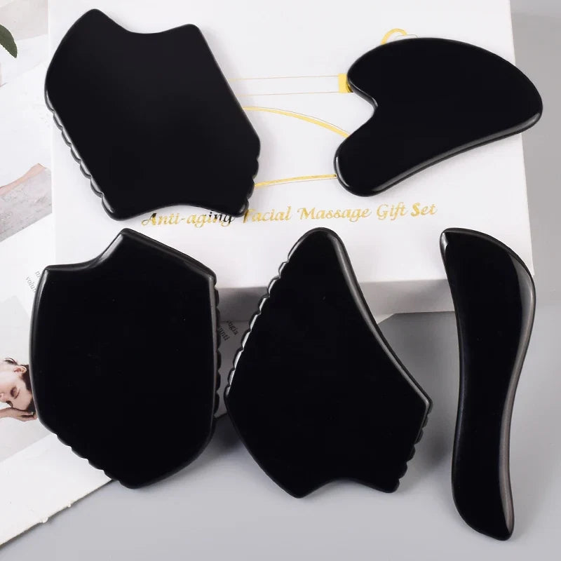 Wholesale Various Shape Black Obsidian Face Gua Sha Tool Sawtooth SPA Massager Acupuncture Facial Beauty Product For Health Care