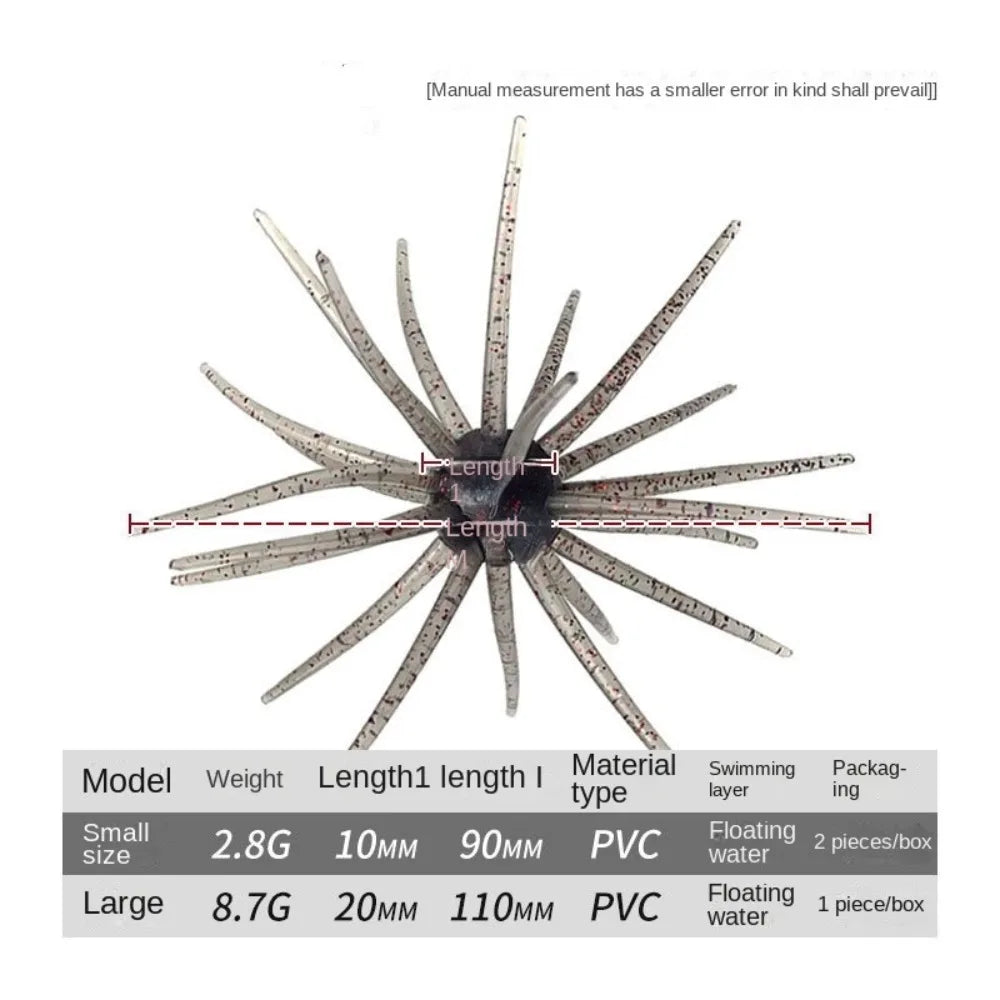 1PC/2PCS Dice Fishing Sea Urchin Lures 2.8g 8.7g Silicone Worm Silicone Worm Lure Handmade Artificial Tackle.
