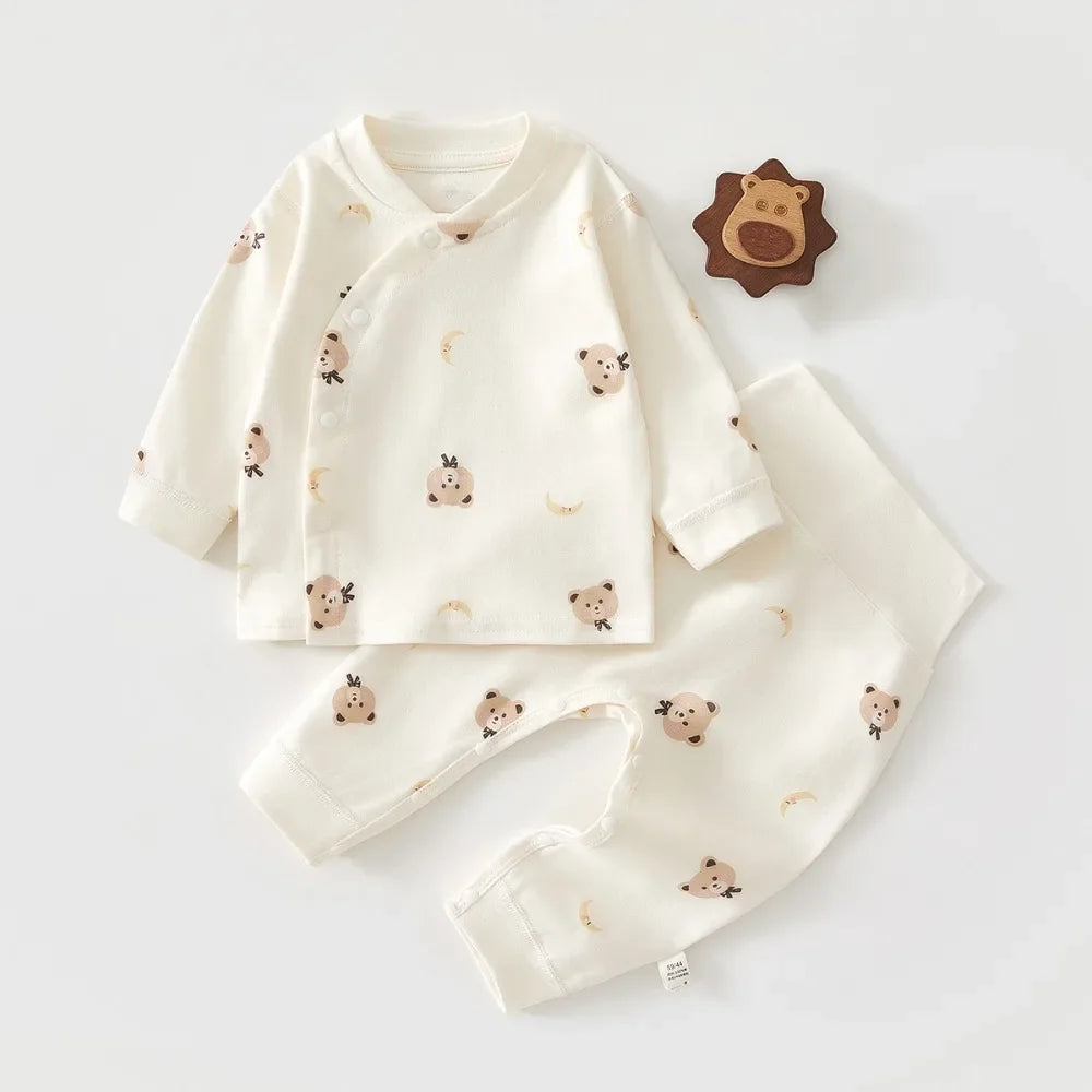 Newborn Baby Base Shirt+pants 2-piece Set Autumn and Winter Cartoon Pure Cotton Top+pants 0-18M Newborn Baby Pajamas
