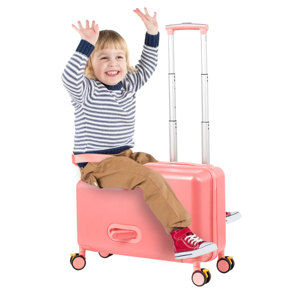 Suitcase for Kids 20 Inch Kids Ride on Suitcase, Childrens Ride on Luggage with Foot Pedal and Wheels – Travel Carrier Cabin Case with Safety Harness Stroller for Toddler Girls Boys