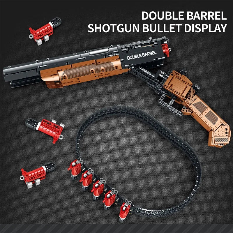 1006PCS Double Barrel Shotgun Weapon Model Building Blocks Military Classic Gun With Bullet Belt Bricks Toy Kids Christmas Gifts