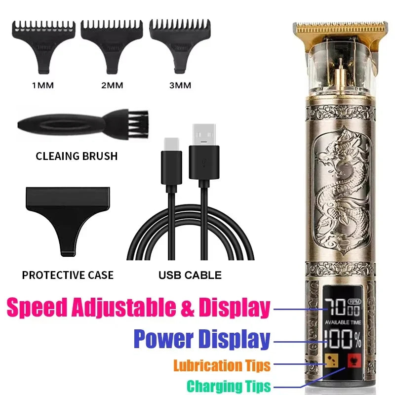 Men's Vintage Hair Trimmer T9 Carving Rechargeable Barber Electric Professional Hair Clipper Beard Trimmer/Metal Haircut Clipper