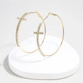 Shiny Big Circel Cross Hoop Earrings for Women Exquisite Rhinestones Ear Buckles Earrings High-end Geometric Ear Rings Jewelry