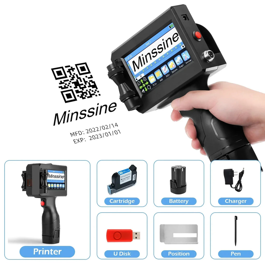 12.7/25.4mm Handheld Inkjet Printer for QR Barcode Batch Date Number Logo Expiry Date Coding Machine Non-encrypted 25 Languages